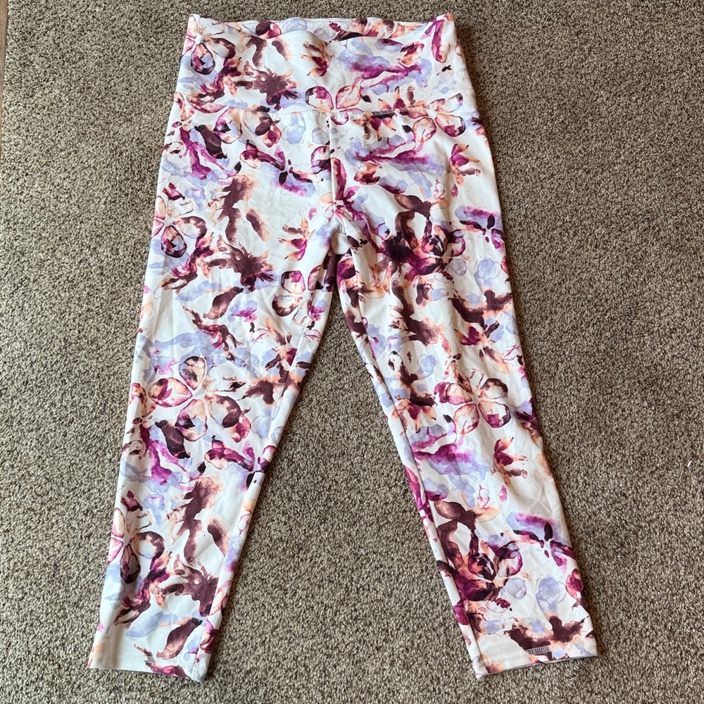 Balance Collection | Floral Watercolor Print Leggings - Pink & Purple - Picture 3 of 11